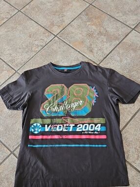 Diesel Charcoal Graphic '28 Challenger' Tee with Multicolor Accents